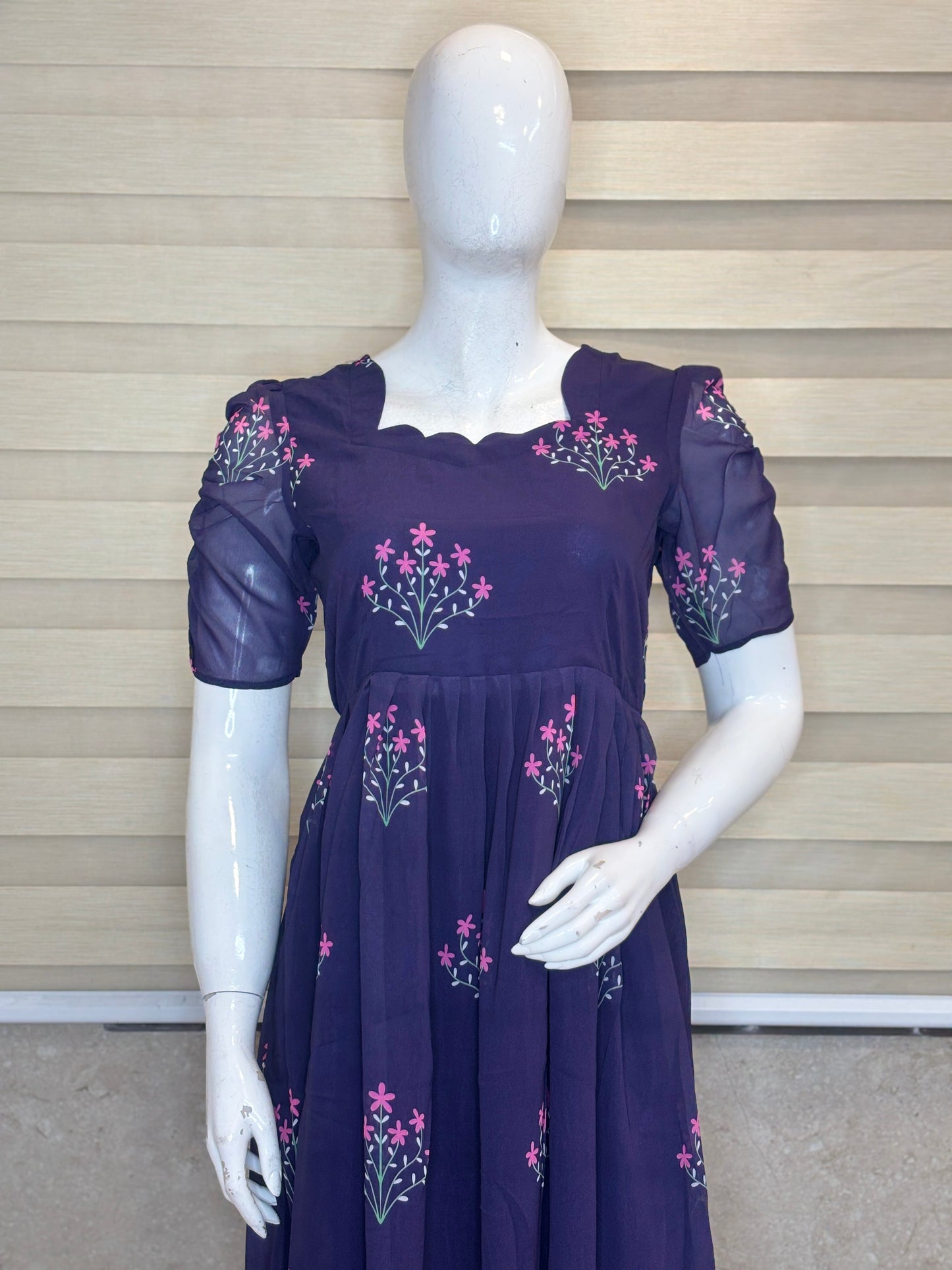 Deep Purple Floral Bouquet Non-Feeding Georgette Maxi