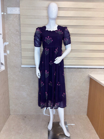 Deep Purple Floral Bouquet Non-Feeding Georgette Maxi