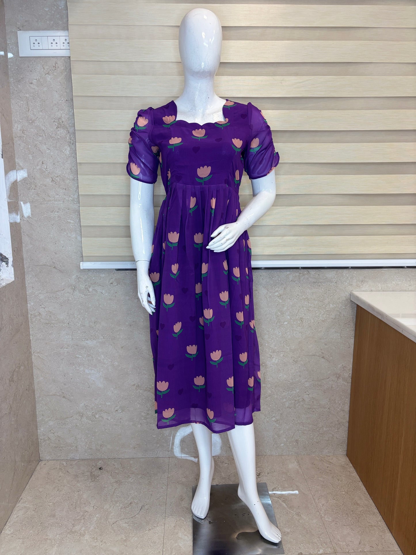 Royal Purple Tulip Floral Non-Feeding Georgette Maxi
