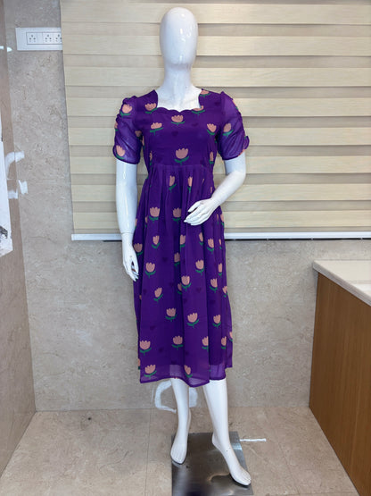 Royal Purple Tulip Floral Non-Feeding Georgette Maxi