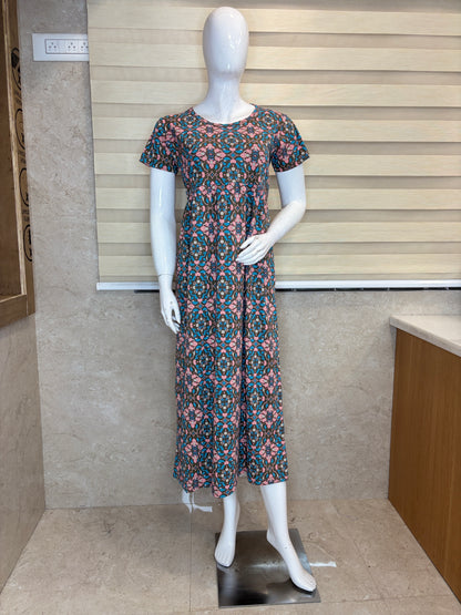 Teal Pink Floral Lounge Frock