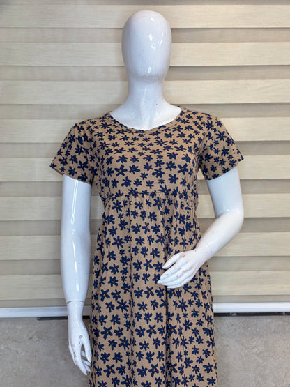 Caramel Beige Indigo Floral Lounge Frock