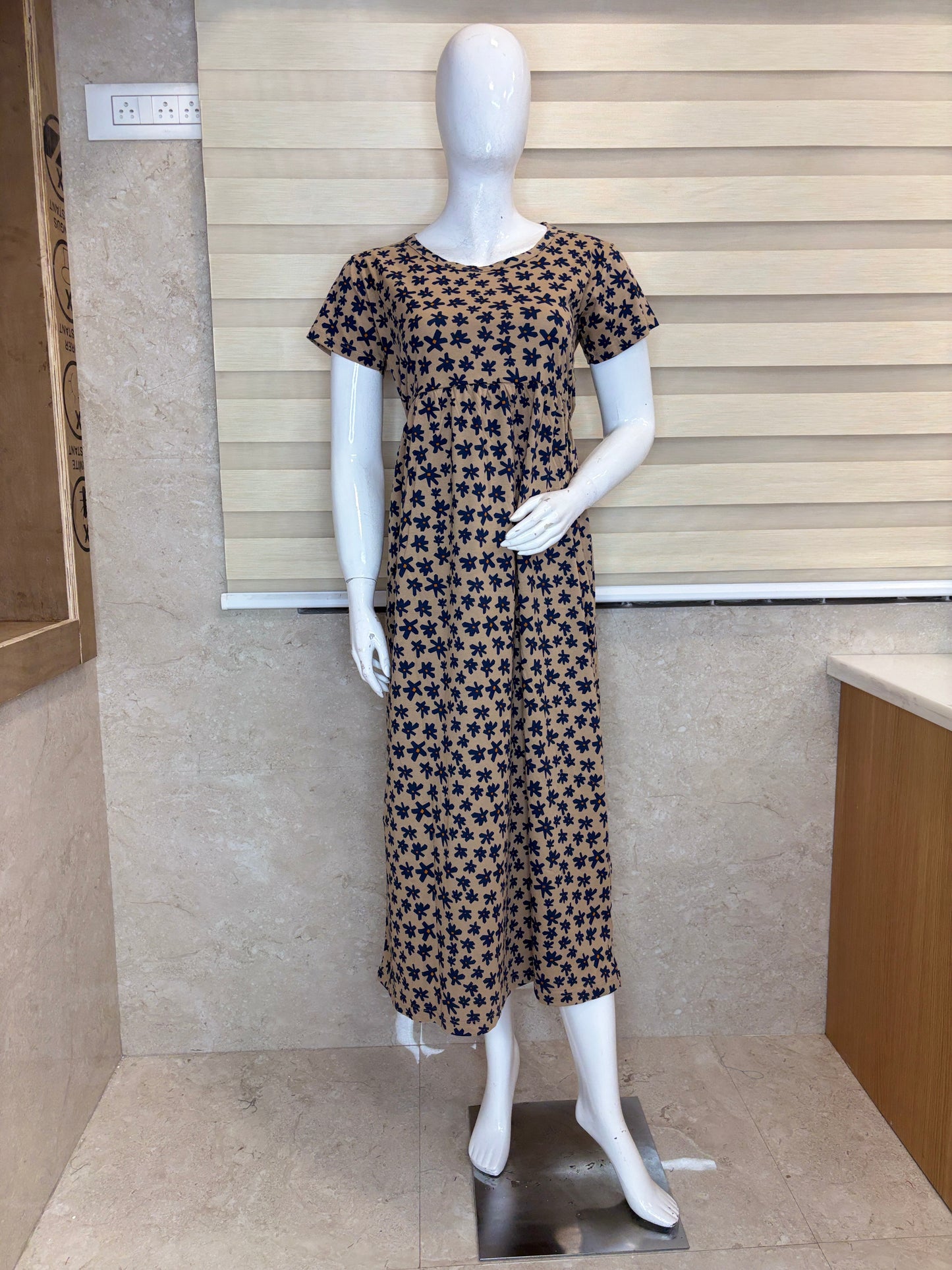 Caramel Beige Indigo Floral Lounge Frock