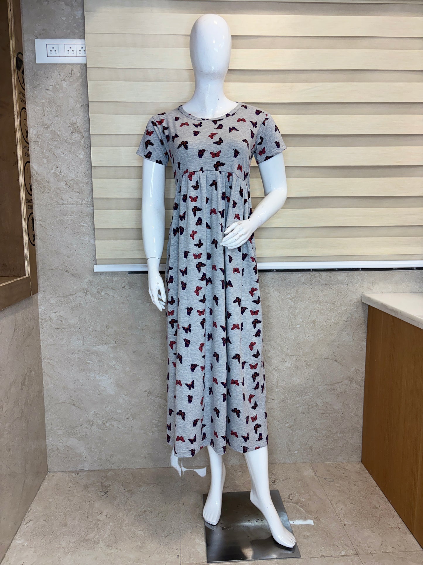 Grey Butterfly Print Lounge Frock