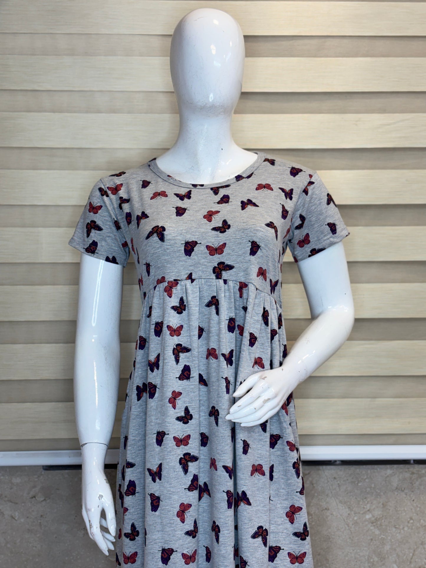 Grey Butterfly Print Lounge Frock