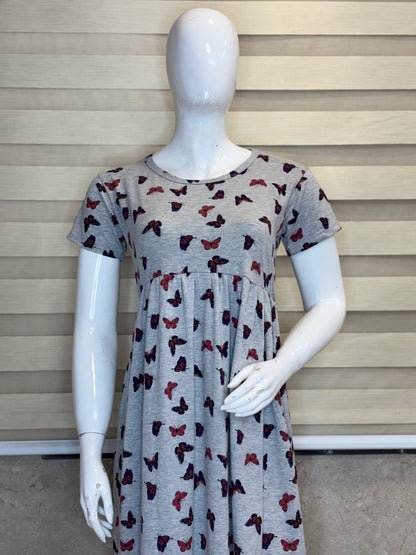 Grey Butterfly Print Lounge Frock