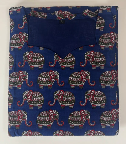 Navy Elephant Kalamkari Print Feeding maxi
