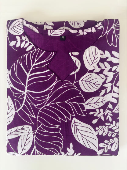 Deep Plum Botanical Leaf Print Non-Feeding Maxi