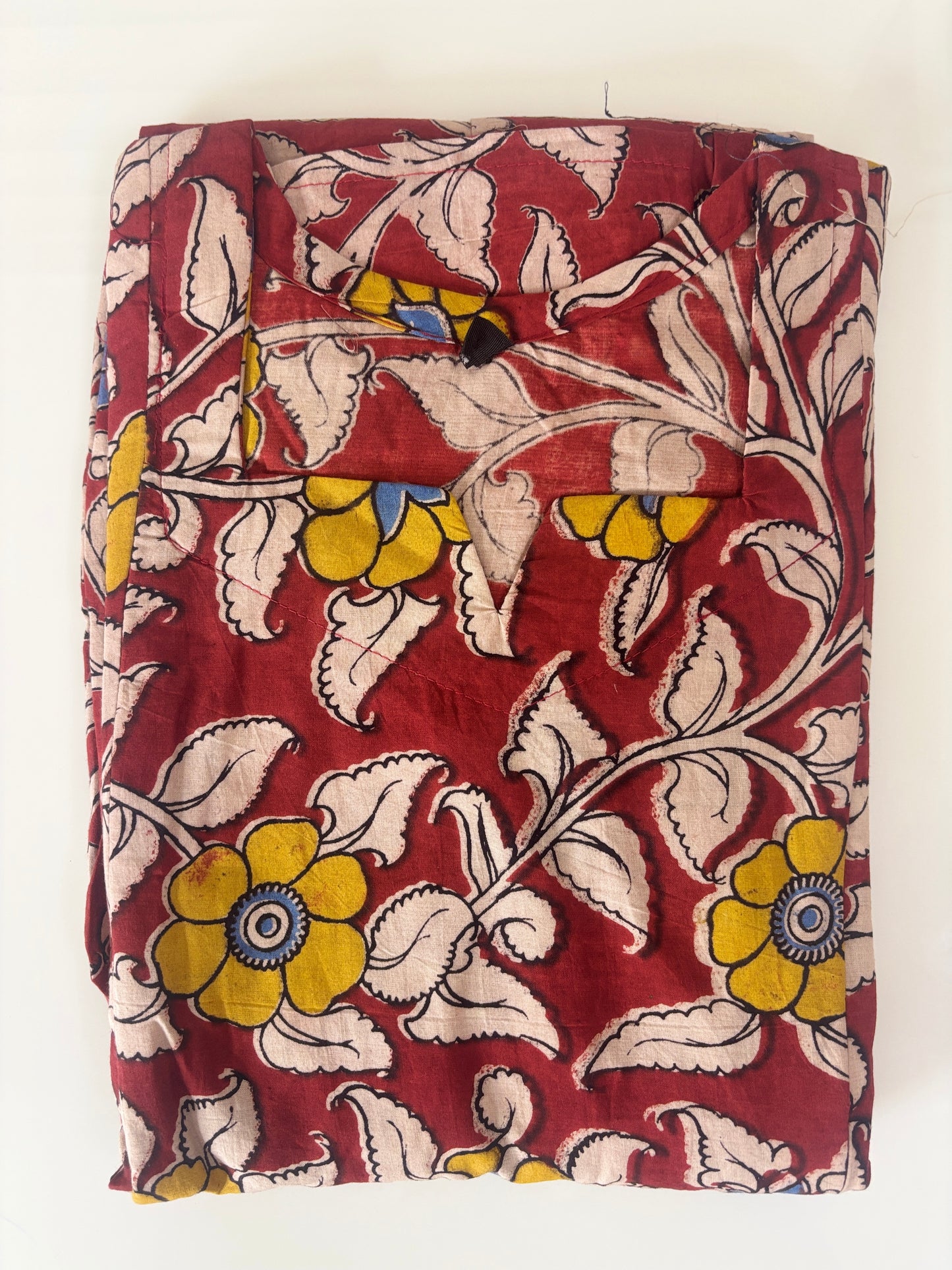 Brick Red Floral Vine Kalamkari Feeding Maxi