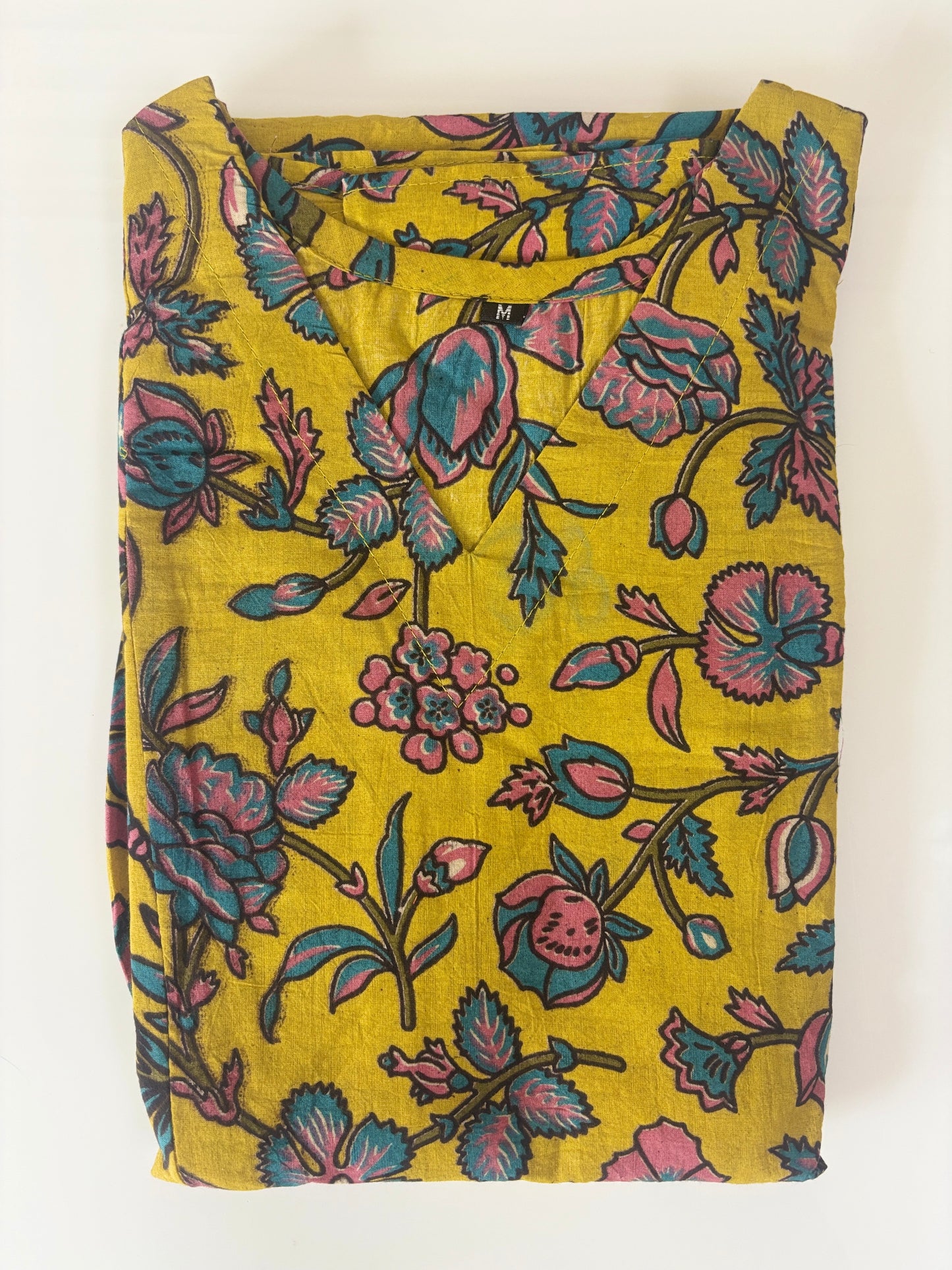 Mustard Yellow Floral Bloom Kalamkari Feeding Maxi