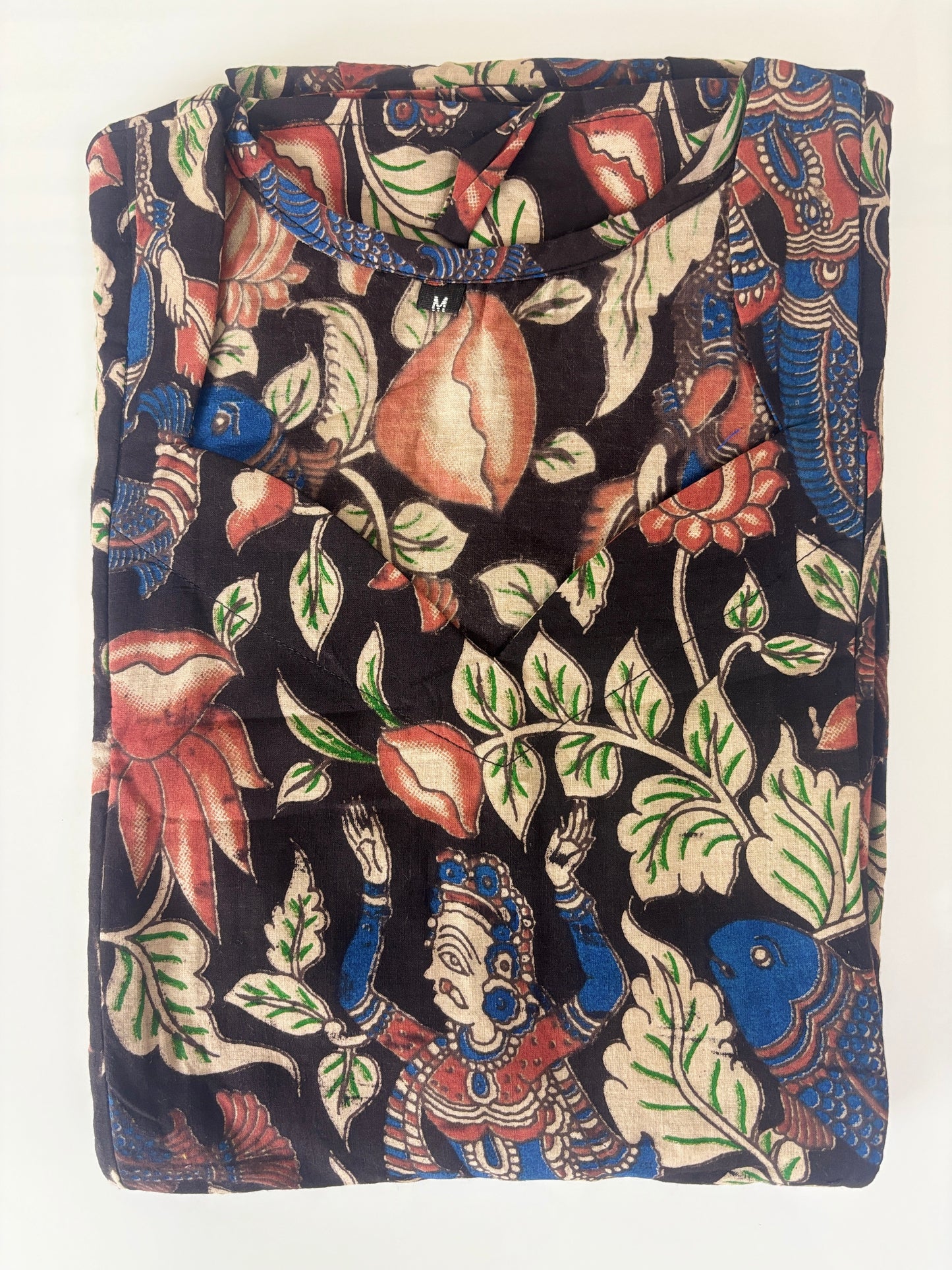 Black Peacock Floral Kalamkari Feeding Maxi