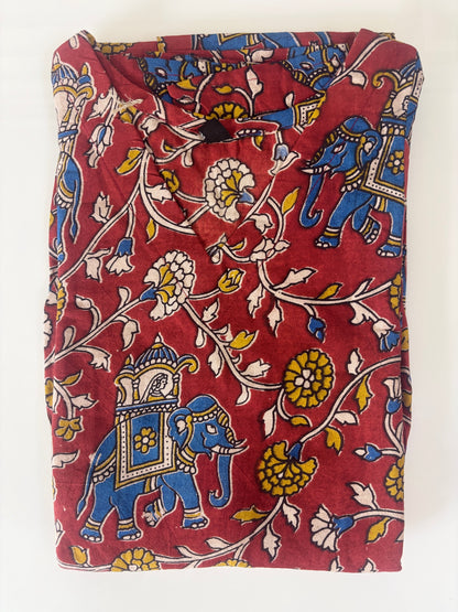 Maroon Elephant Floral Kalamkari Feeding Maxi