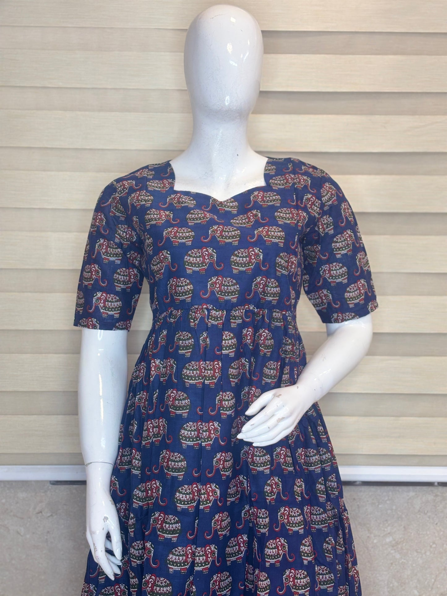 Navy Elephant Kalamkari Print Feeding maxi