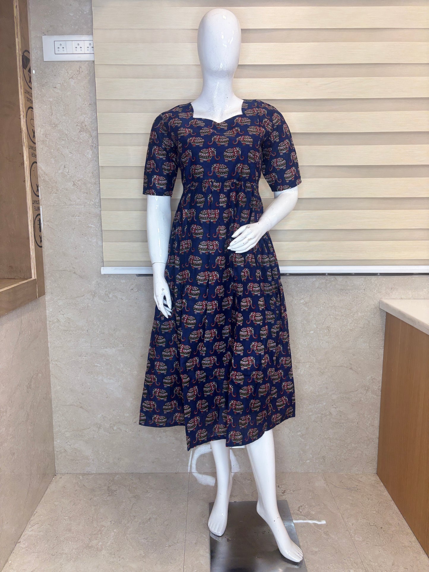 Navy Elephant Kalamkari Print Feeding maxi