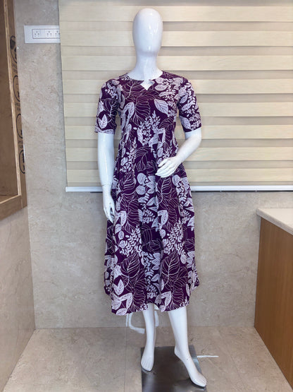 Deep Plum Botanical Leaf Print Non-Feeding Maxi