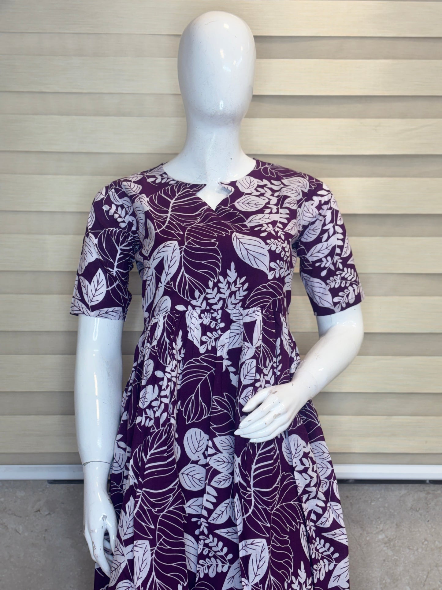 Deep Plum Botanical Leaf Print Non-Feeding Maxi