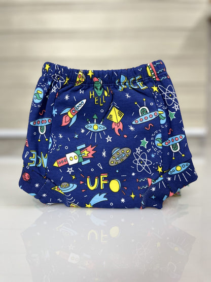 Navy Blue with Space-Themed Pattern Printed Kids Padded Underwear