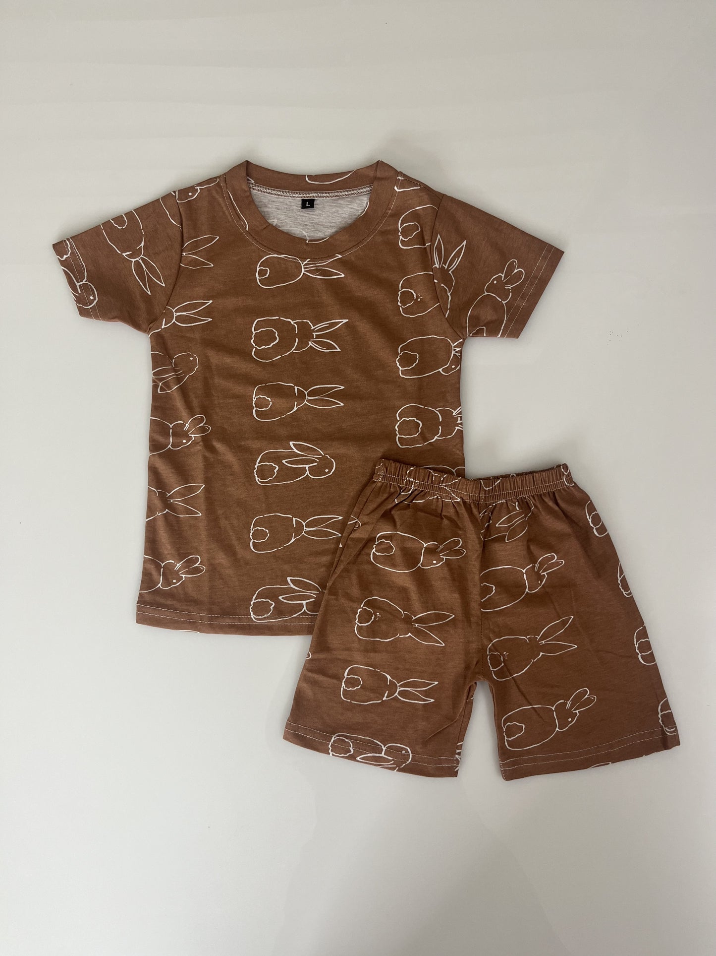 Rust Brown White Rabbit Printed Kids T-Shirt and Shorts Coords