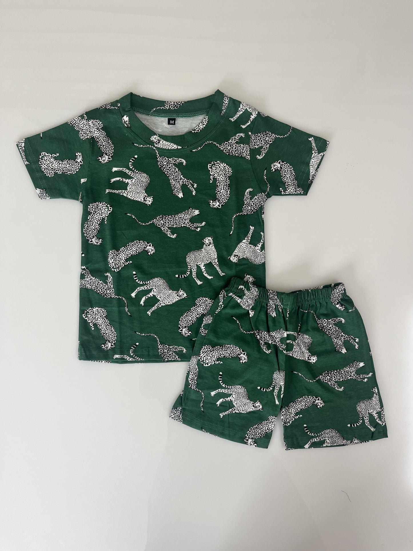 Green White Leopard Printed Kids T-Shirt and Shorts Coords