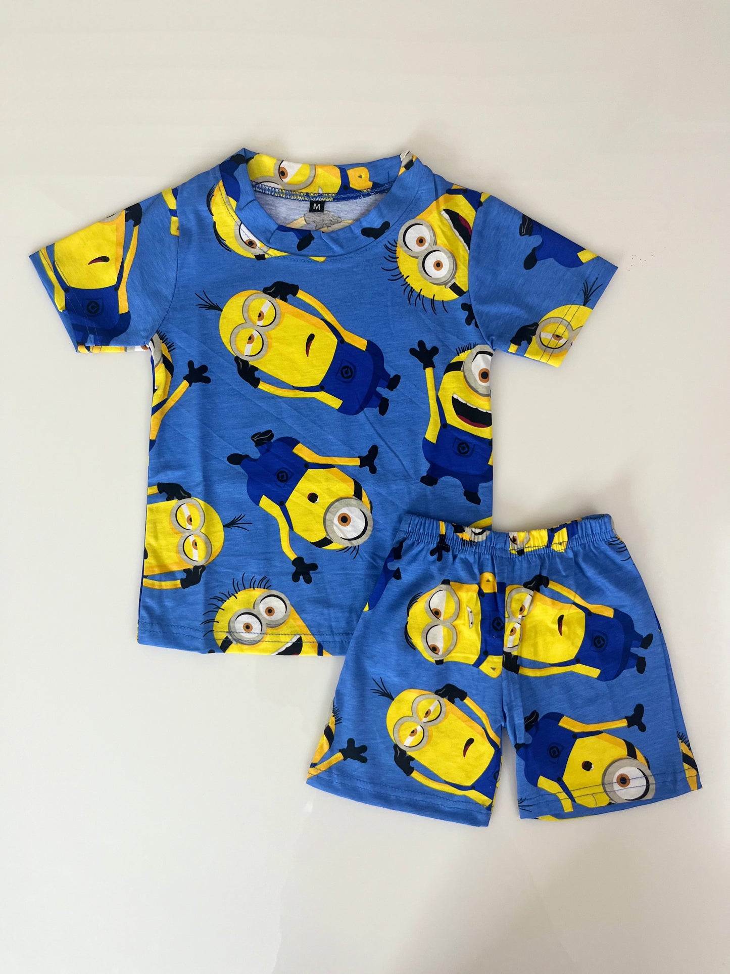Sky Blue Yellow Minions Printed Kids T-Shirt and Shorts Coords