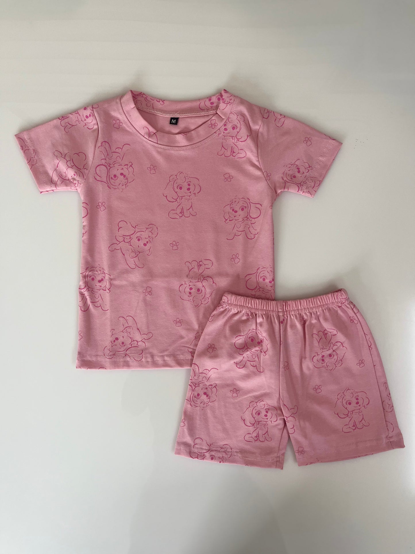 Pink Dark Pink Puppy Printed Kids T-Shirt and Shorts Coords
