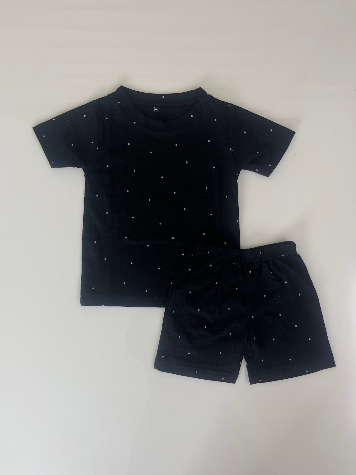 Black White Polka Dot Printed Kids T-Shirt and Shorts Coords
