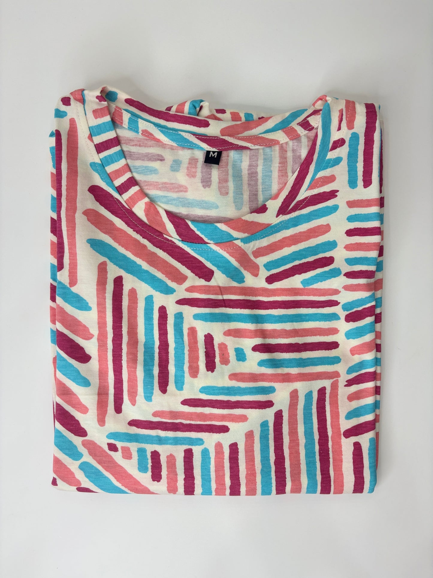 White Abstract Ruby Stripe Lounge Tunic