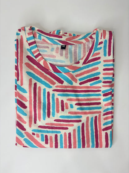 White Abstract Ruby Stripe Lounge Tunic