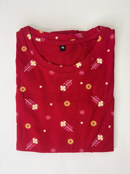 Red Cherry Floral Printed Lounge Tunic