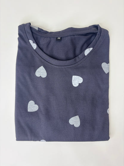 Navy Blue & Silver Heart Printed Lounge Tunic