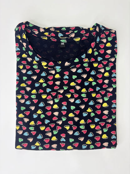 Midnight Black Multicolor Heart Sprinkle Print Lounge Tunic