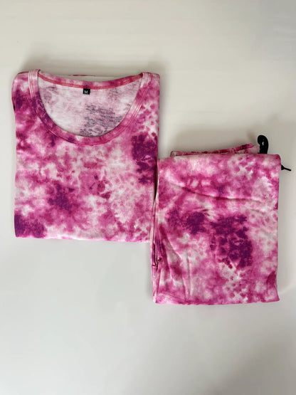Mixed Pink and White Tie-Dye Printed T-shirt with Combo Pant Set