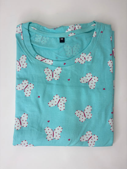 Aqua Blue Butterfly Printed Lounge Tunics