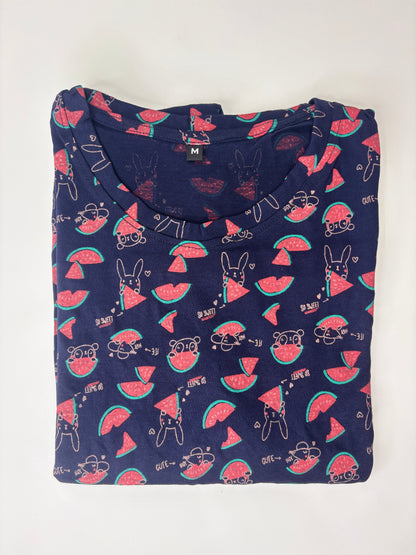 Navy Red Abstract Print Lounge Tunics