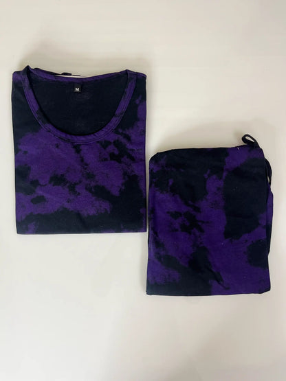 Black and Deep Blue Tie-Dye Printed T-shirt with Combo Pant Set