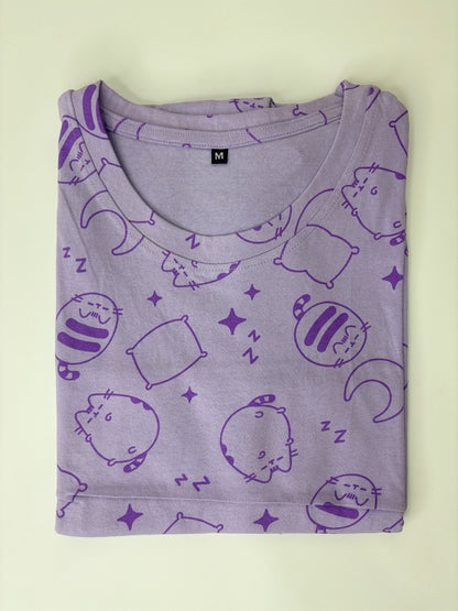 Lavender Purple Sleepy Character Printed Lounge Tunics