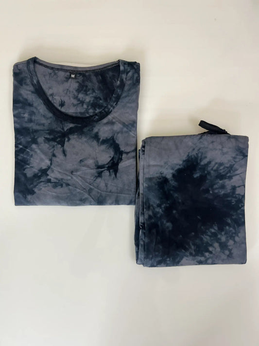 Black and Grey Tie-Dye Printed T-shirt with Combo Pant Set