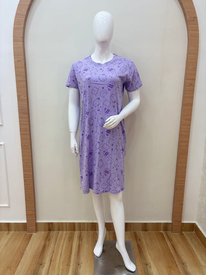 Lavender Purple Sleepy Character Printed Lounge Tunics