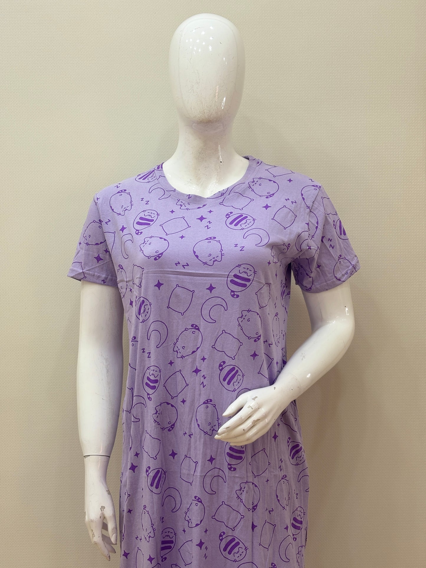 Lavender Purple Sleepy Character Printed Lounge Tunics