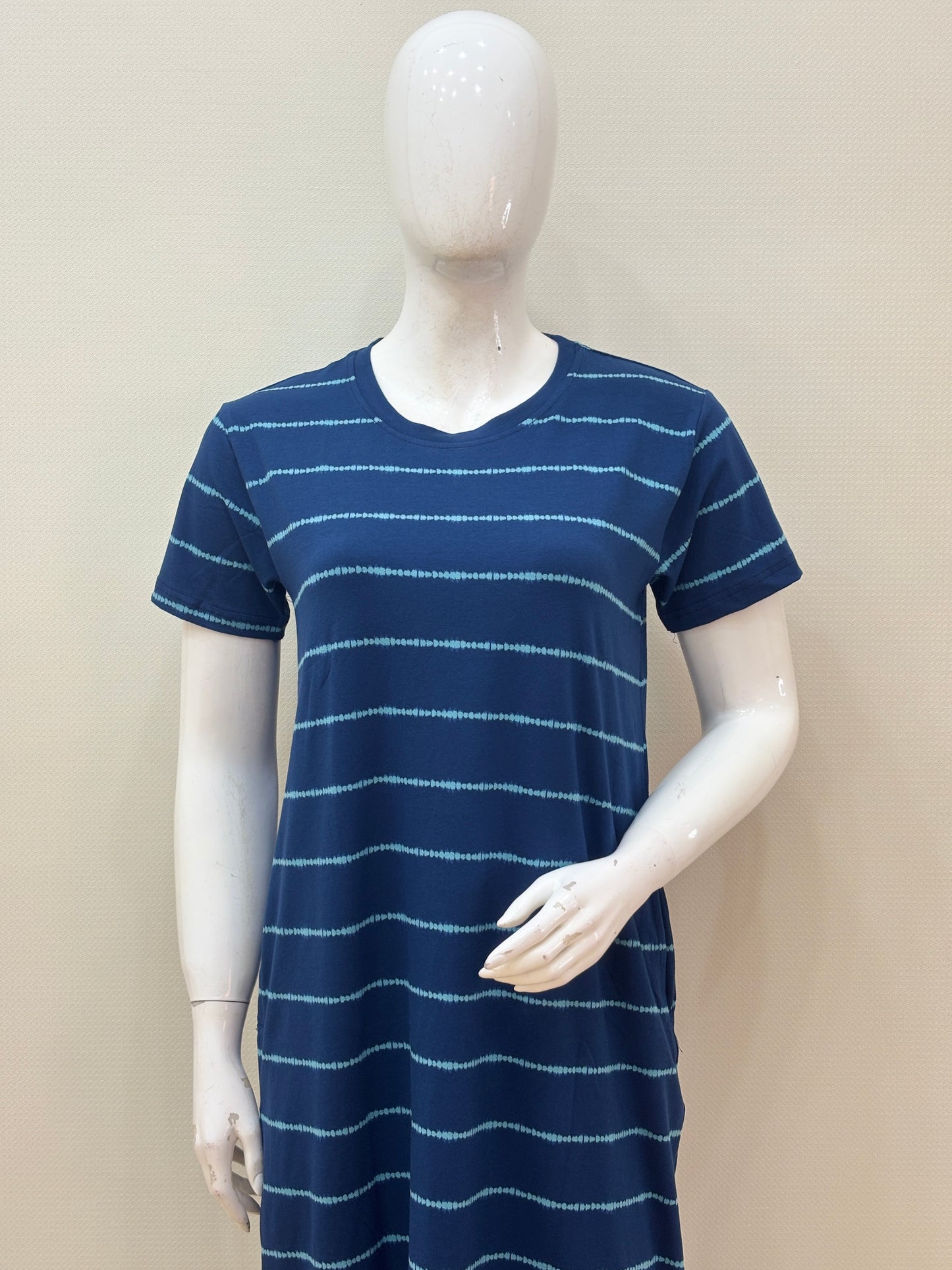 Navy Blue Striped Printed Lounge Tunics