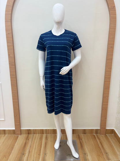 Navy Blue Striped Printed Lounge Tunics