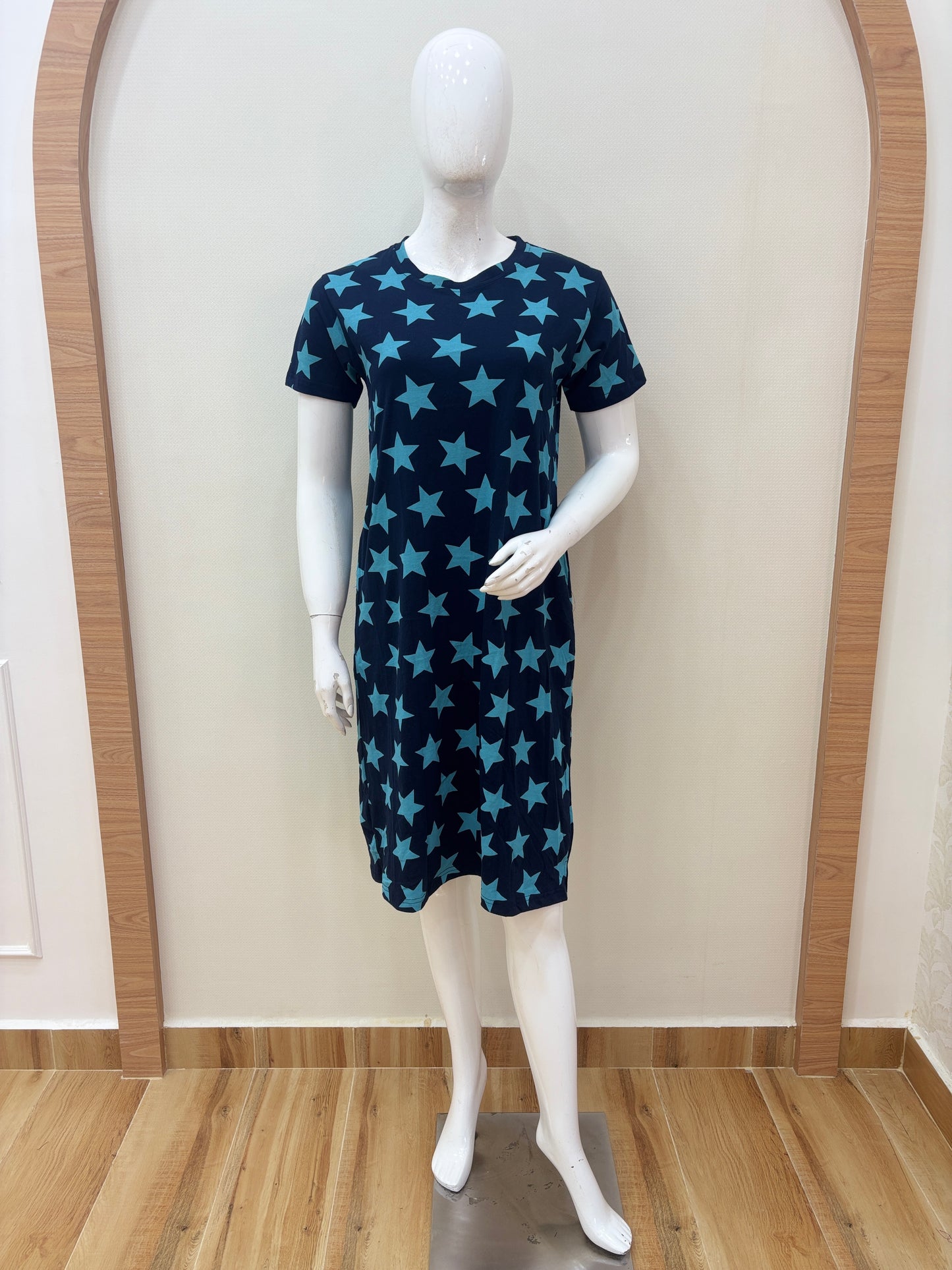 Navy Blue & Turquoise Star Printed Lounge Tunic