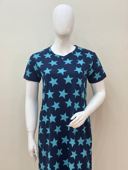 Navy Blue & Turquoise Star Printed Lounge Tunic