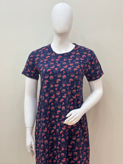 Navy Red Abstract Print Lounge Tunics