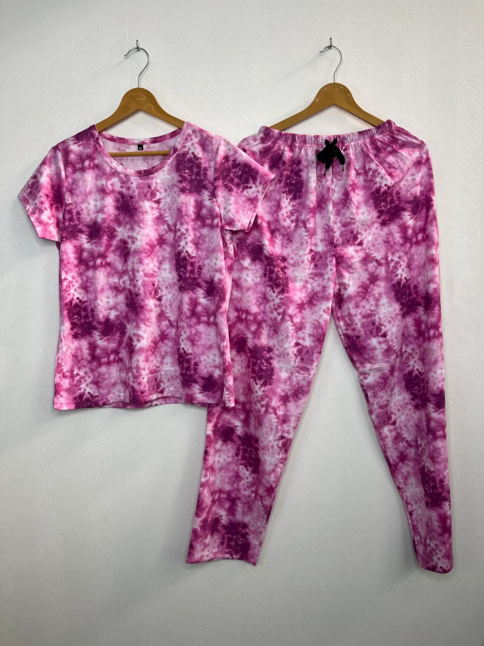 Mixed Pink and White Tie-Dye Printed T-shirt with Combo Pant Set