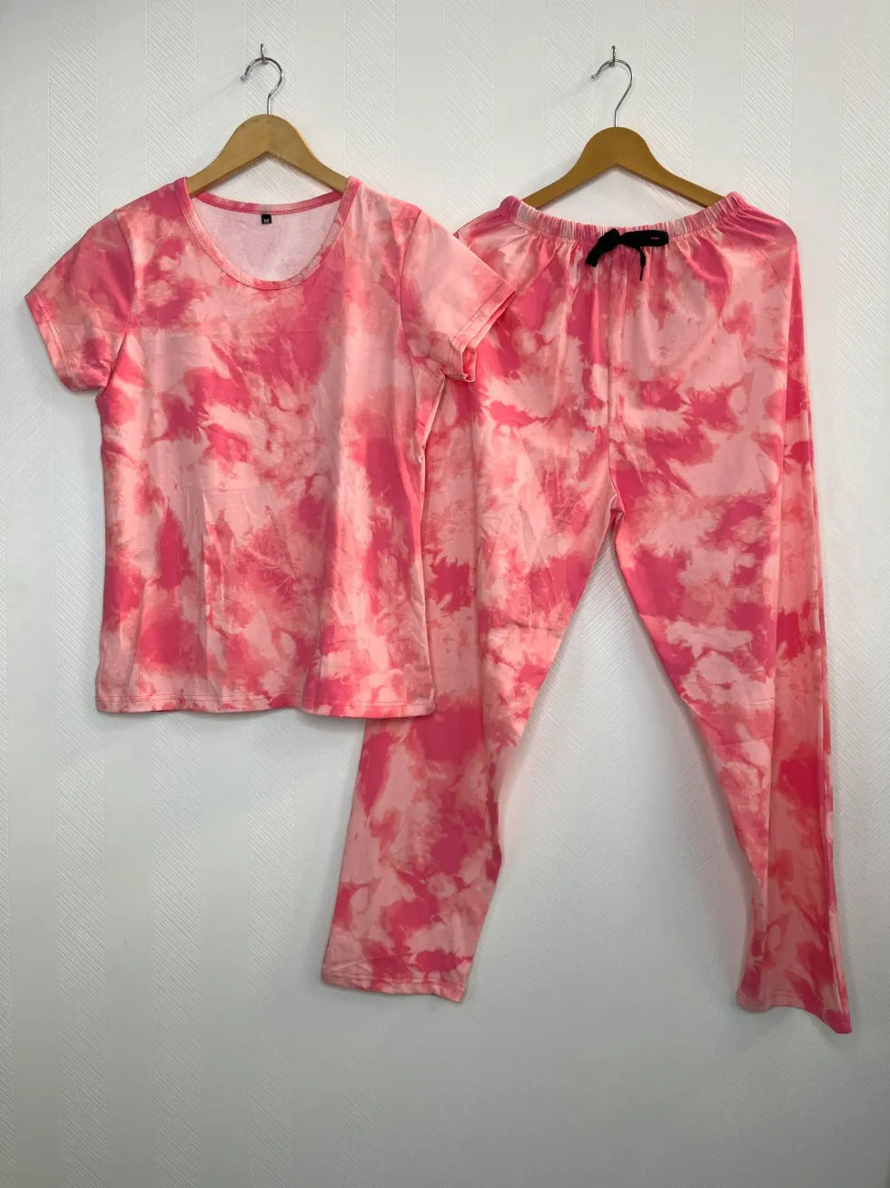 Mixed Pink and Beige Tie-Dye Printed T-shirt with Combo Pant Set