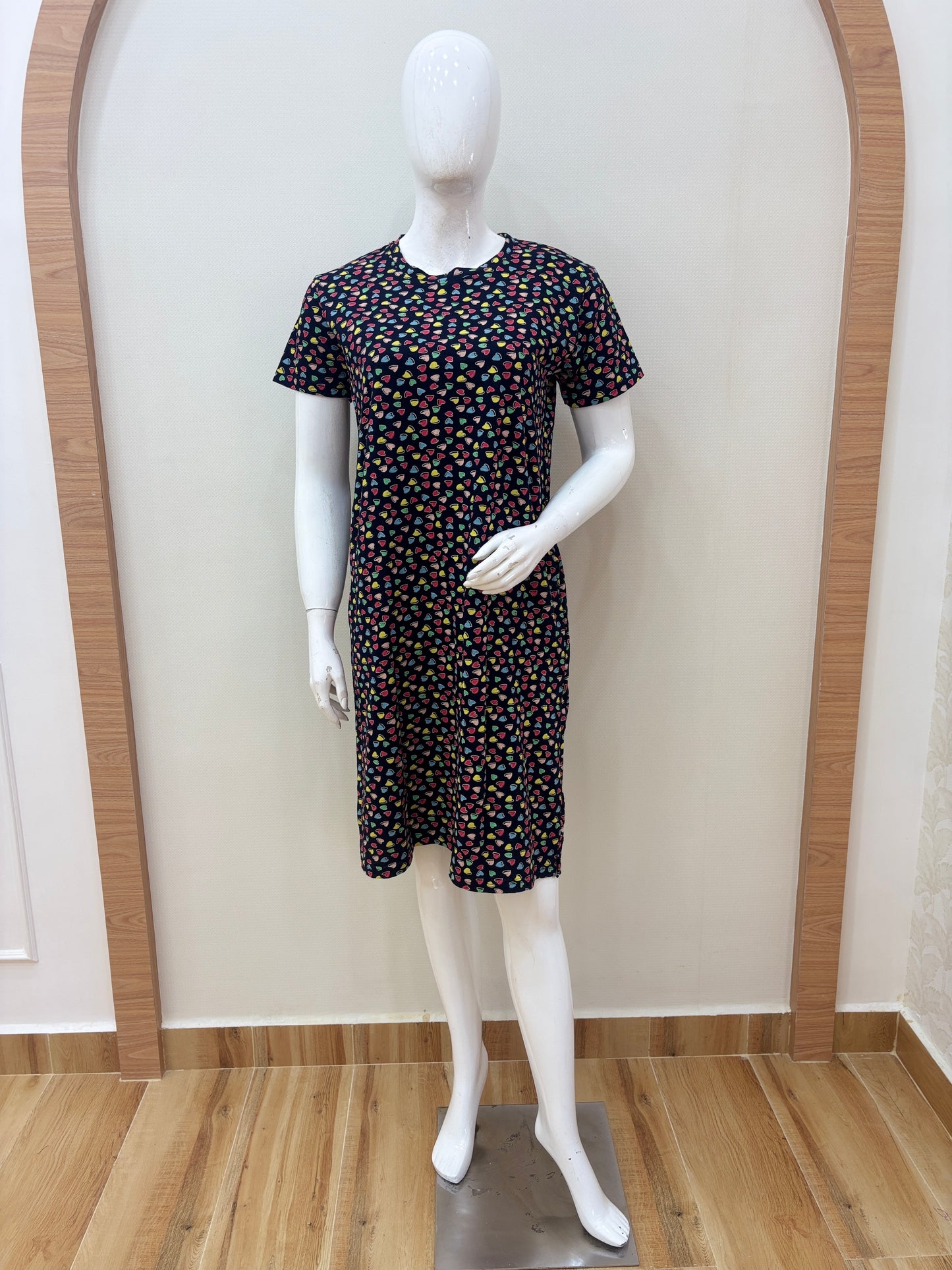Midnight Black Multicolor Heart Sprinkle Print Lounge Tunic