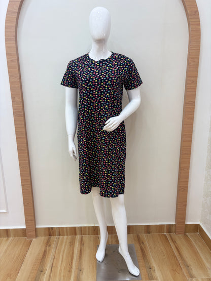 Midnight Black Multicolor Heart Sprinkle Print Lounge Tunic