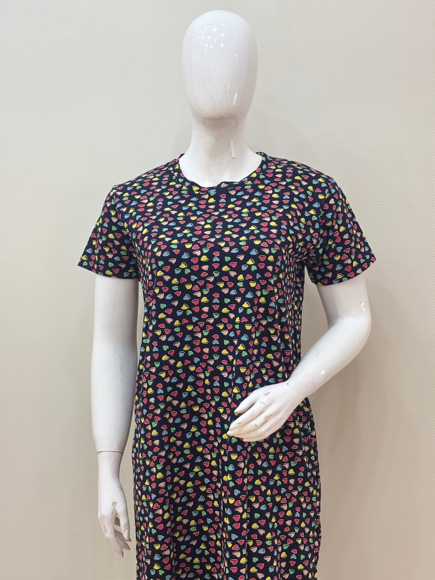 Midnight Black Multicolor Heart Sprinkle Print Lounge Tunic