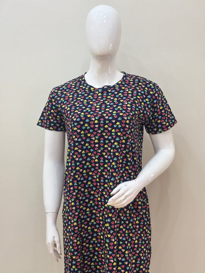 Midnight Black Multicolor Heart Sprinkle Print Lounge Tunic